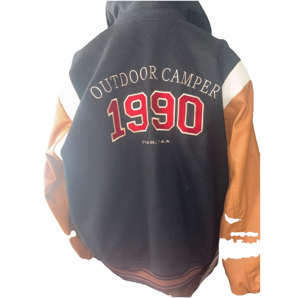 H&M Women's Baseball Varsity Jacket 'Outdoor Camper' Black Size S - Picture 4 of 10